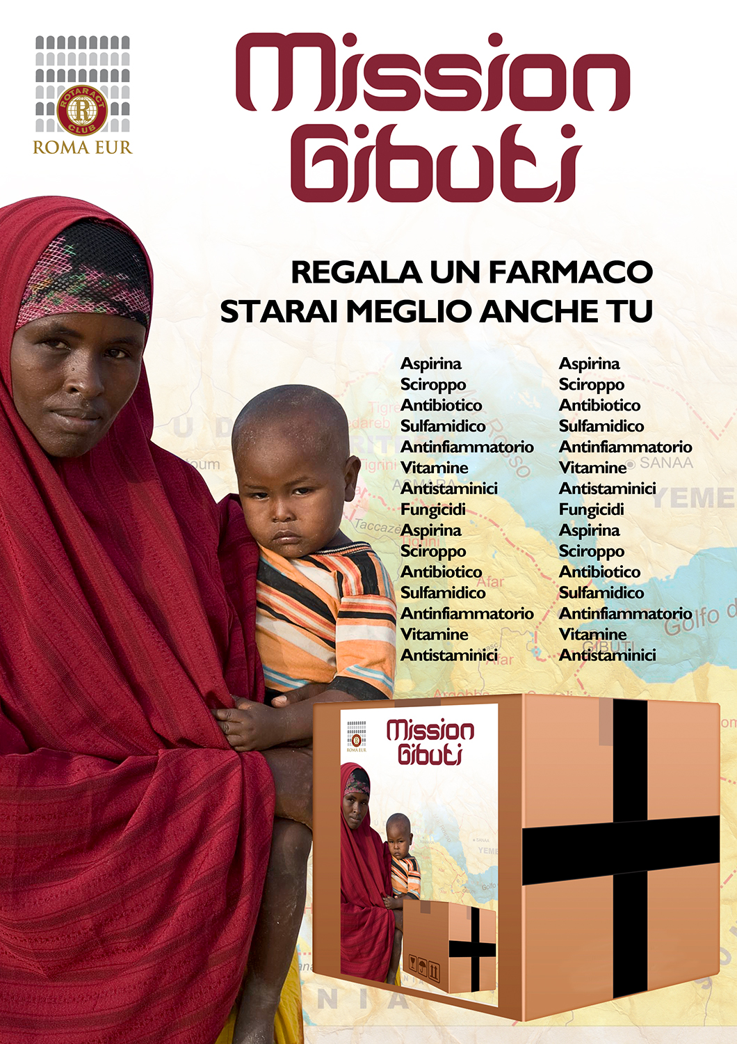 Rotary, rotaract, Mission Gibuti, regala un farmaco, farmaci, manifesto